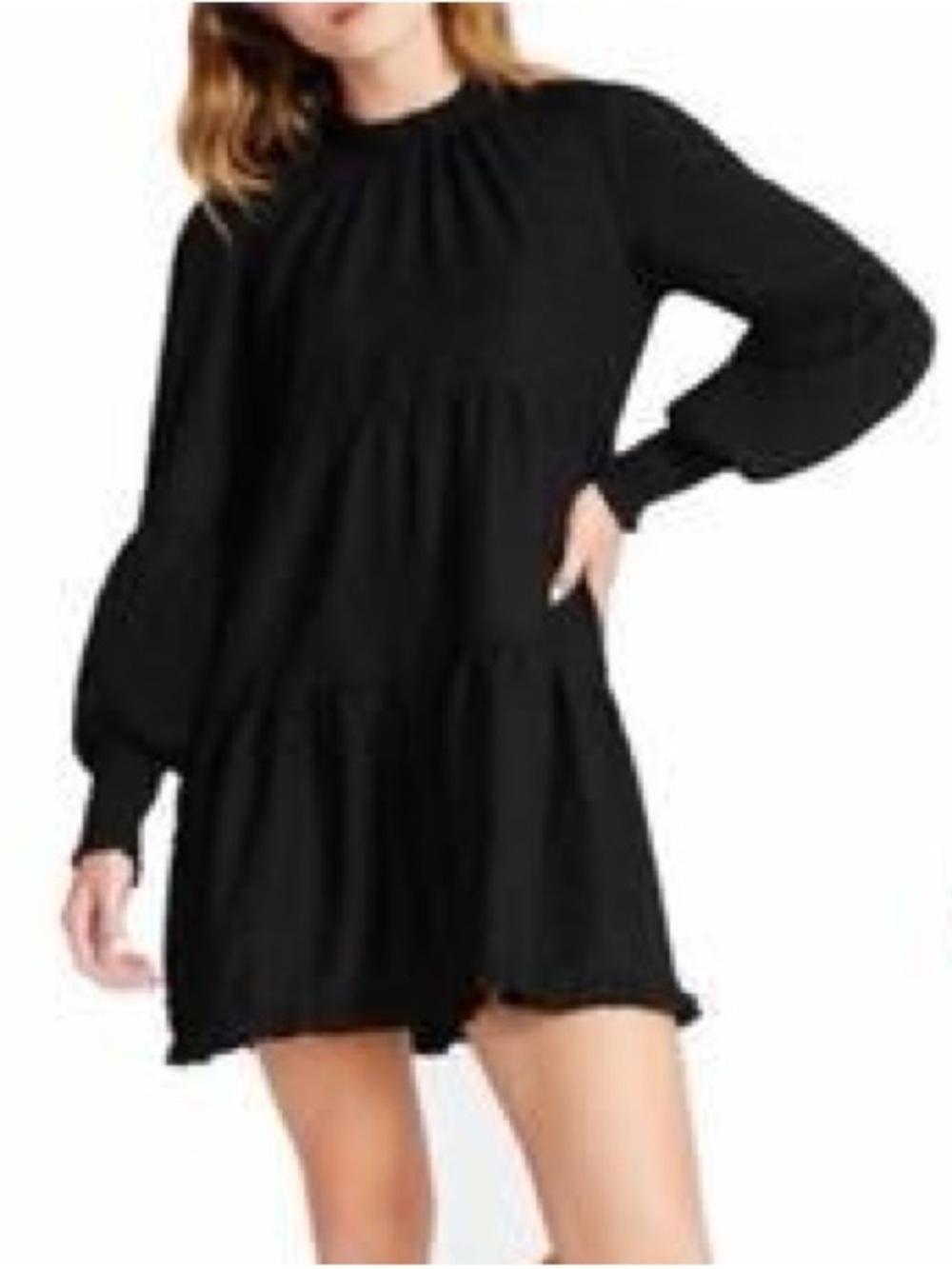 Betsey Johnson Whimsical Goth Black Tiered Long Sleeve Dress Size Large